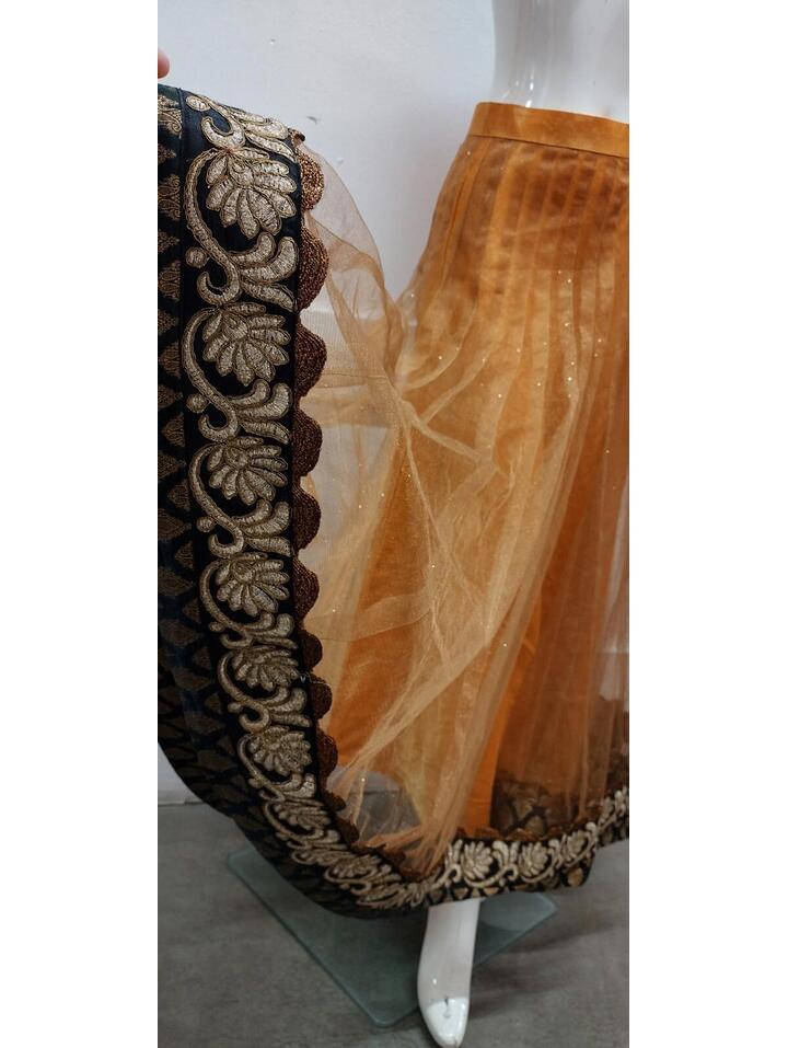 Sari Maxi Skir Indian Sheer Gold Metallic Bronze Silver Treading Wide Trim 28 In
